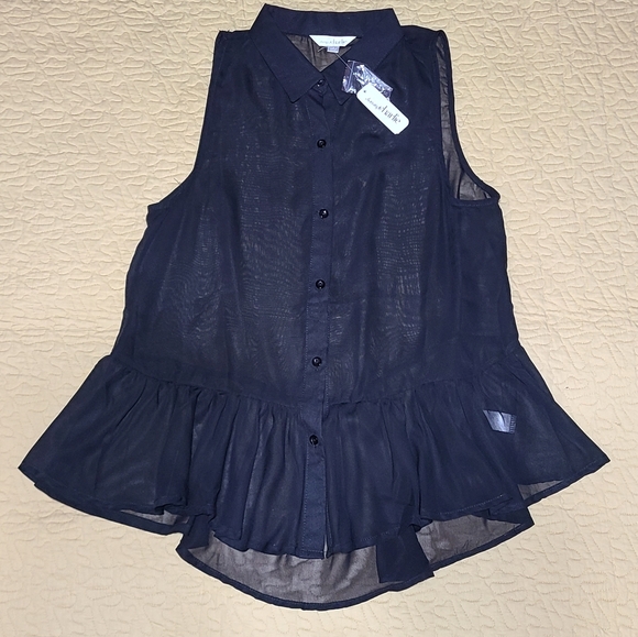 Charming Charlie sheer peplum sleeveless blouse size L - Picture 3 of 8